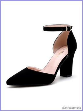 Women's Closed Toe Pointed Toe Block Heels Pumps Faux Nubuck Ankle Strap